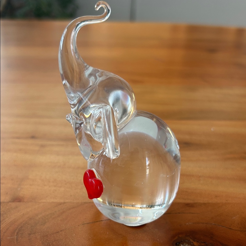 Abbott Collection Clear Glass Elephant with Red Heart